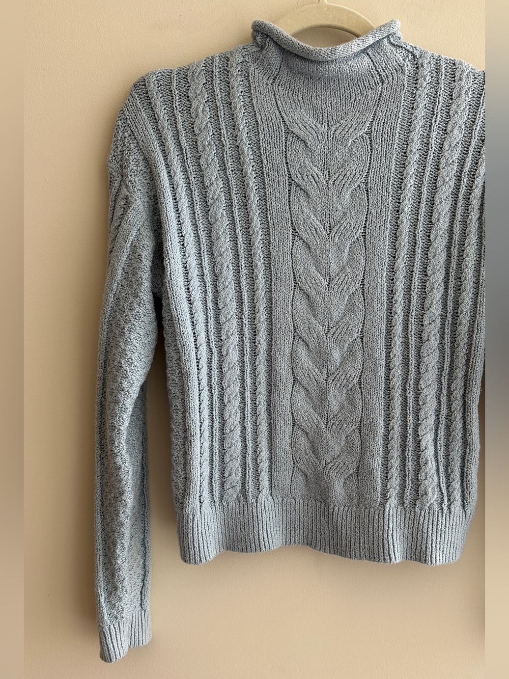J. Crew Women’s Rollneck Cable Sweater, Light Blue, Size Small, 90s Sweater - Picture 3 of 16